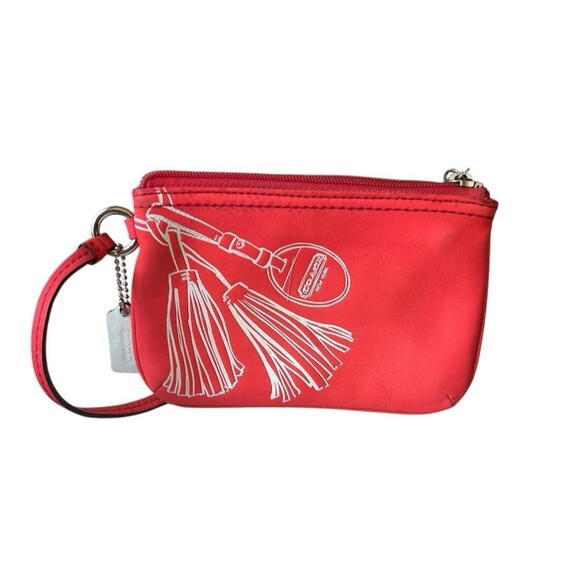 Coach Legacy Motif Coral Leather Wristlet Embossed Tag Makeup Y2K READ - Picture 1 of 9